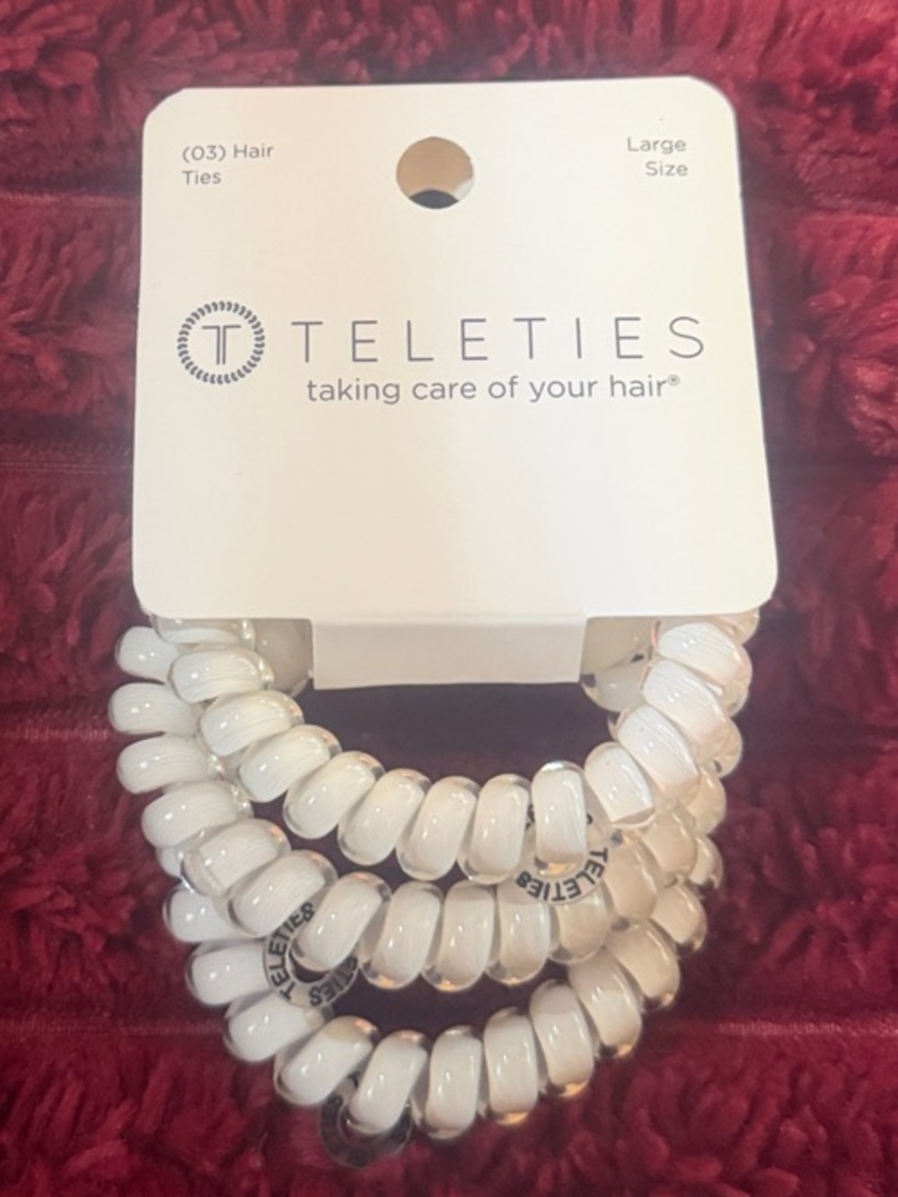 Teleties Large Spiral Hair Ties — White Set of 3